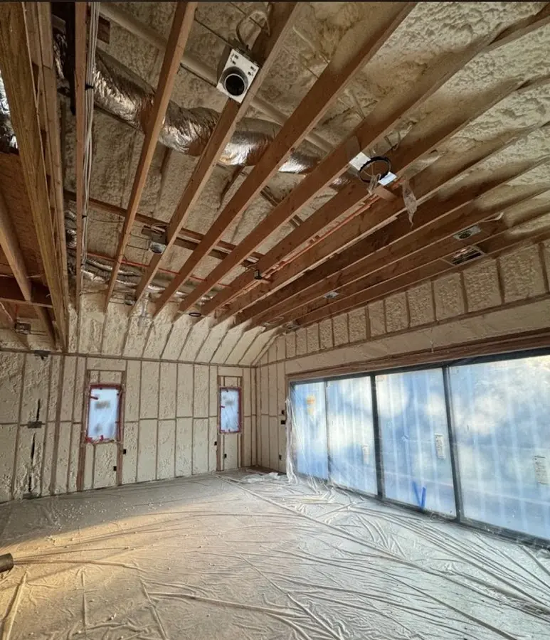 Interior walls and ceiling insulated with spray foam during new construction in Pleasure Point